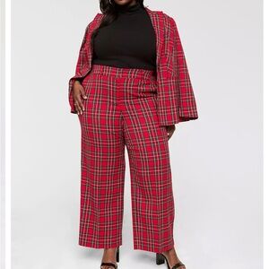 Lane Bryant EUC size 20L Red Plaid High-Waist Wide-Leg Pants
